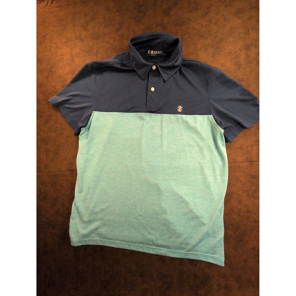 IZOD Advantage Performance Polo Shirt Mens Medium Navy Teal Colorblock Stretch